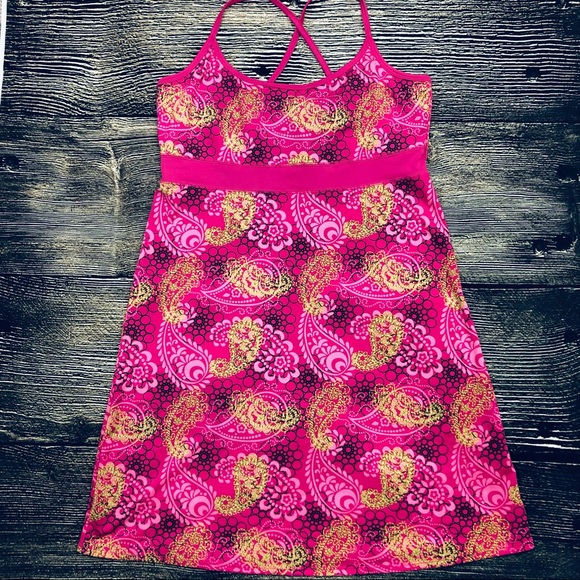 Lola Size Large Athletic Dress Pink & Green Paisley Print Spaghetti Strap - Picture 1 of 6